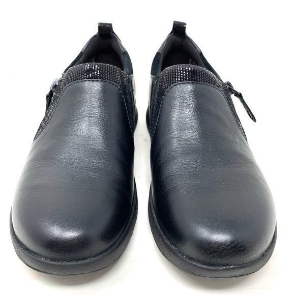 Clarks Un Adorn Zip Black Leather Combo NARROW - Picture 3 of 8